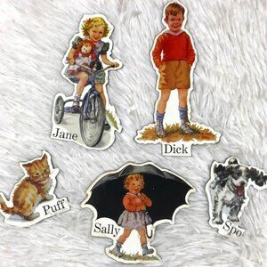 Vintage Set of 5 Jane, Dick, Sally, Puff & Spot Magnets